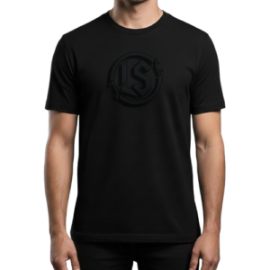 Premium Jet Black T-Shirt with Metallic LS Design